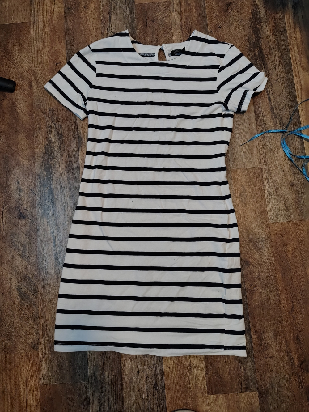 French Connection Black & White Striped Short Sleeve Mini Dress